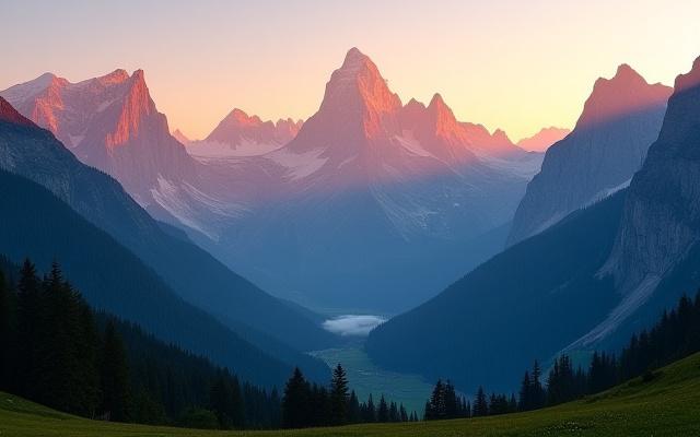 Majestätische Alpenlandschaft im Sonnenuntergang, inspiriert von Alpenglow Apps